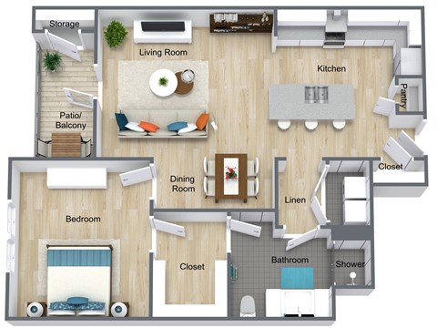 Floor plan for 1 bed, 1 bath, 850 sqft